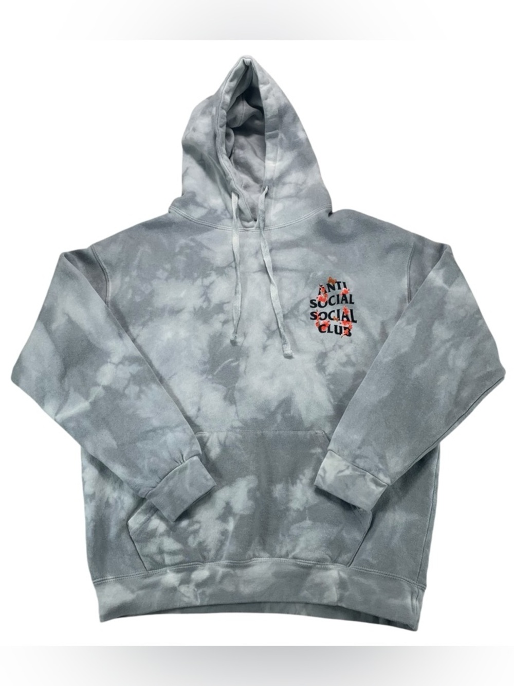 Anti Social Social Club Hoodie Men’s Medium Gray Tie‎ Dye Floral Logo Streetwear